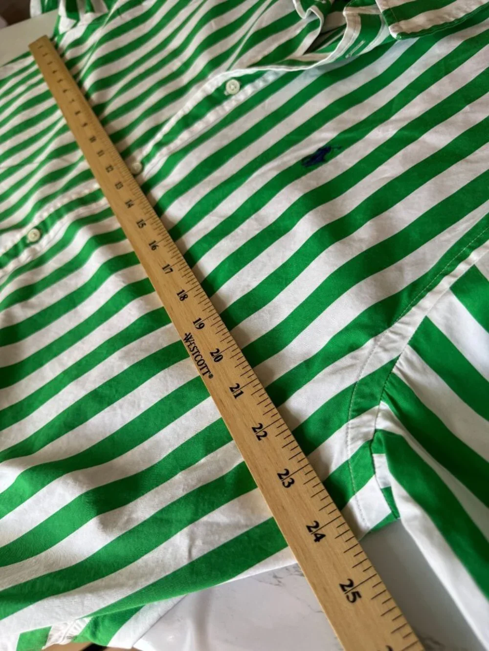 Polo Ralph Lauren Green White Striped Short Sleeve Button-Up Shirt Large Cotton